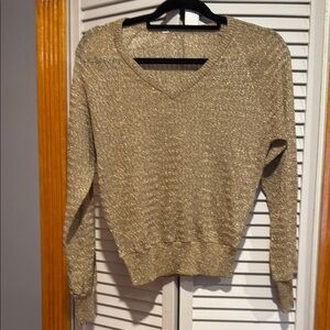 Relaxed Gold V-Neck Sweater with Textured Knit